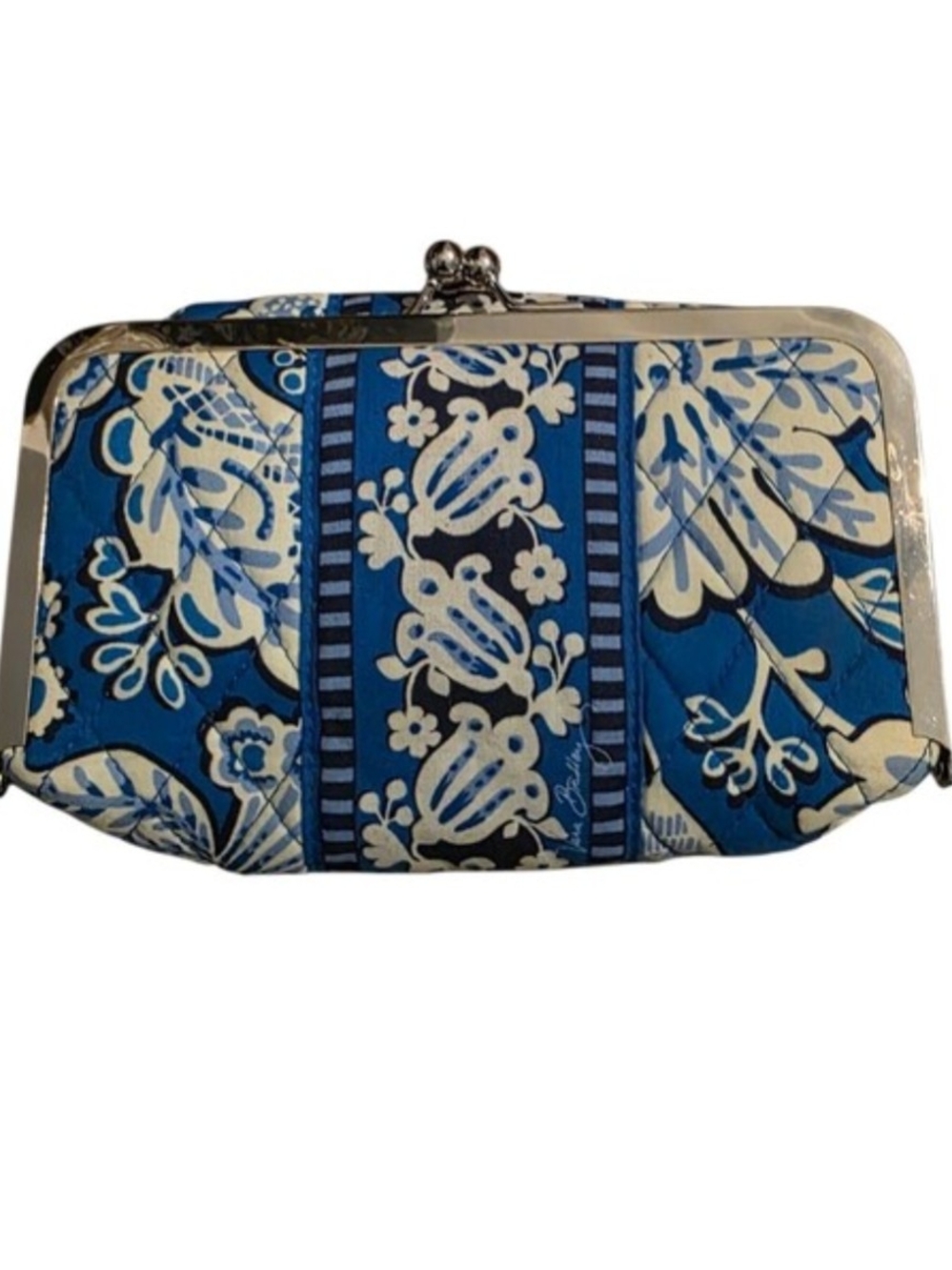 Vera Bradley Blue Lagoon Kiss Lock Plastic Lined Clutch/Cosmetics Bag